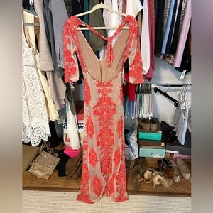Free people, coral with nude sheer and body suit